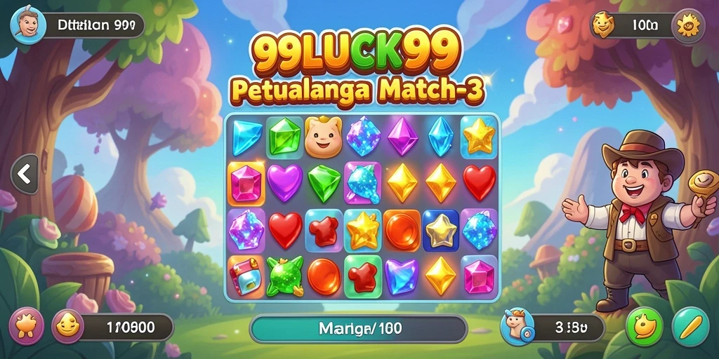Tampilan gameplay seru dari 99LUCK99, menampilkan pertempuran match-3 yang intens.