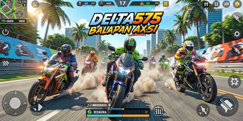 Tampilan aksi balapan motor yang mendebarkan dalam DELTA575.