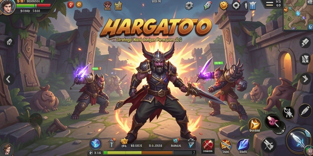 Screenshot gameplay HARGATOTO menampilkan strategi membangun kerajaan yang menantang.