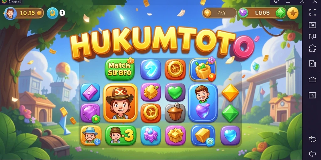 Tampilan gameplay HUKUMTOTO menampilkan kombinasi warna cerah dan tantangan seru.