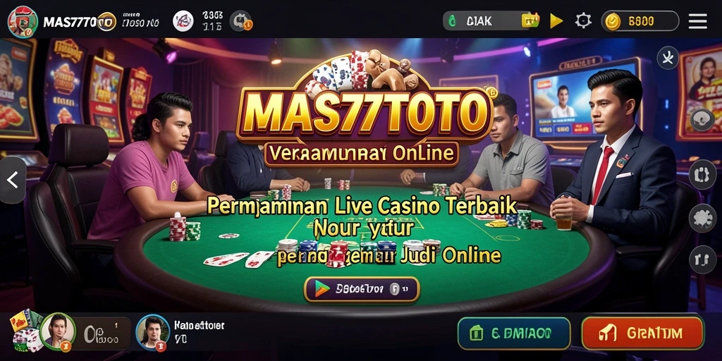 Screenshot dari gameplay MAS77TOTO yang menampilkan dealer live saat bermain.