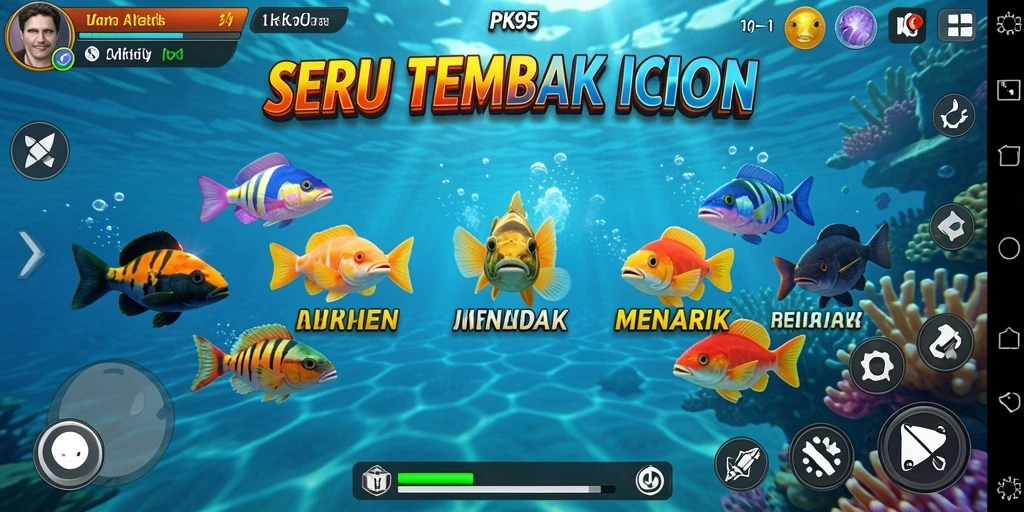 Screenshot gameplay PK95 menampilkan aksi menembak ikan yang seru.