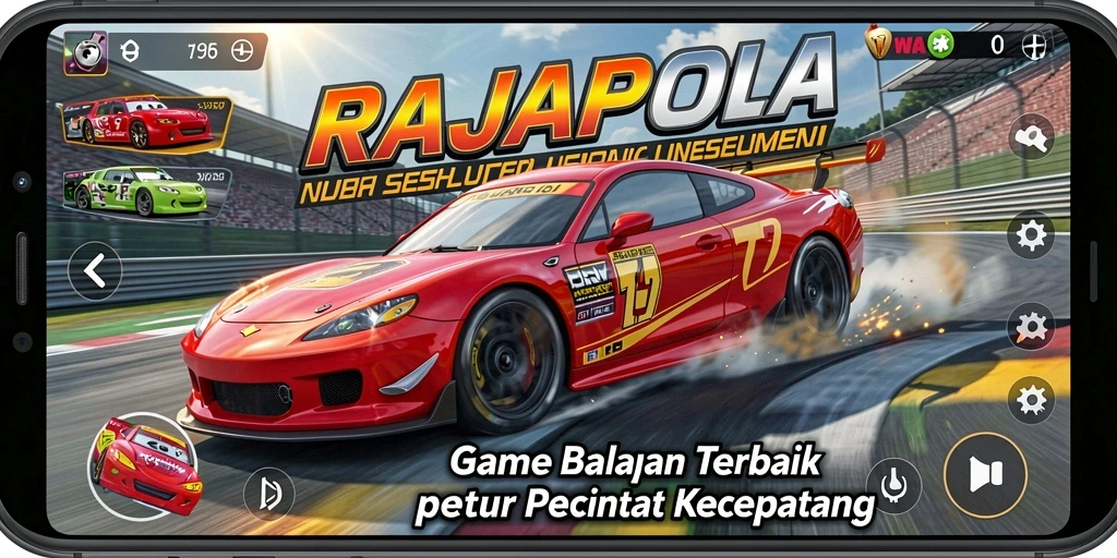 Tampilan gameplay mendebarkan dari RAJAPOLA dalam suasana balapan yang intens.