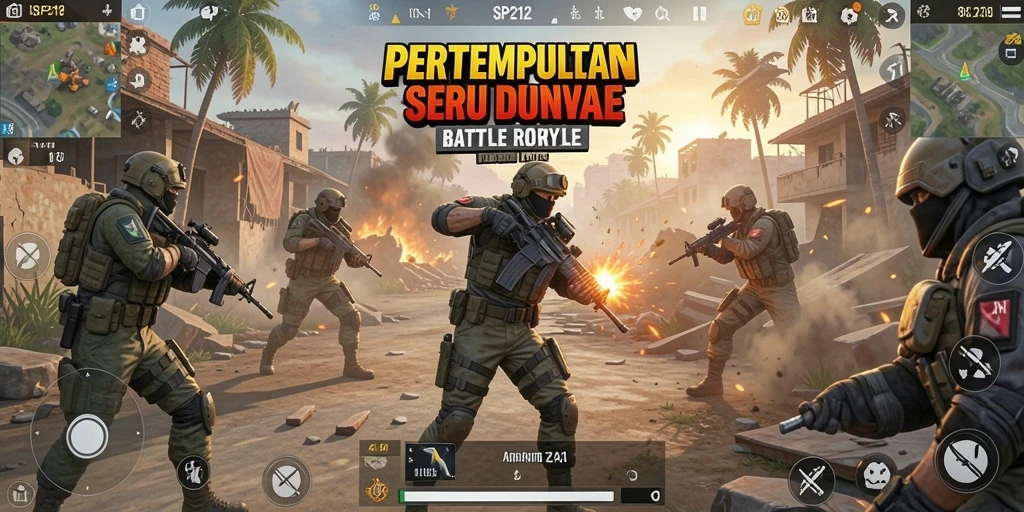 Tangkapan layar SP212 menampilkan aksi seru dalam pertempuran Battle Royale.