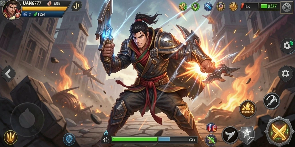 Screenshot UANG77 menampilkan pertarungan seru dengan animasi halus.